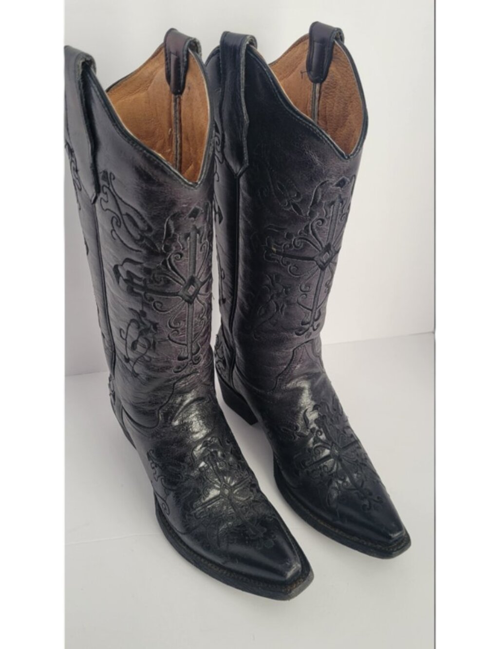 Black Leather Cowboy Boots Circle G 6.5